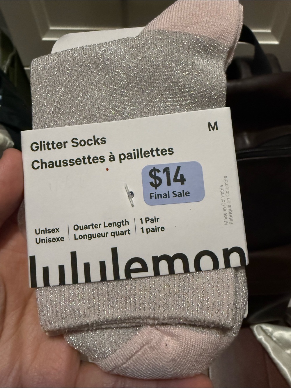 lululemon athletica Sparkle Quarter Socks in Light Pink and Silver